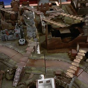 Some scenery laid out at the local games club, currently in the process of making new stuff as it's all falling to bits.