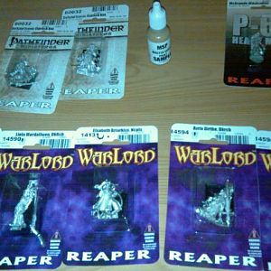 Bunch of bits I got in the post today from Reaper Miniatures, best shop ever! Not only did they give me a free sample of their latest paint, but they