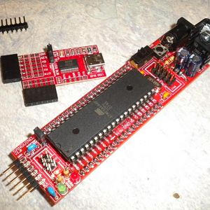The brains of the printer:  An FTDI USB->232 chip, and an Atmega 644P loaded with the sanguino bootloader (based on arduinos).