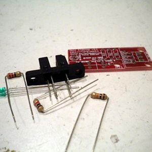 The end-stops consist of a small PCB, 3 resistors, LED, and optoswitch.