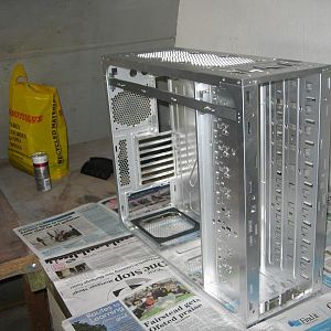 First I sanded the case down with fine sandpaper, to help the primer stick to the aluminium.