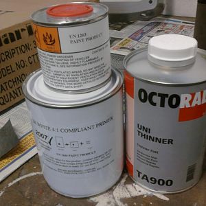 Went to a local paint shop for white primer, thinner and hardner.
