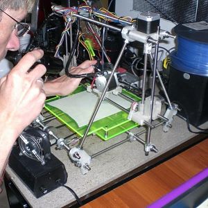 That's Bill, a fellow RepRap owner who helped me to print the set of parts for the hackerspace.