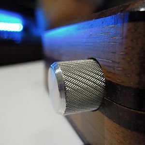 A hand made audio amp.  Electronics, custom lathed knob, and enclosure.