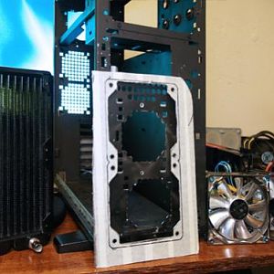 Adapter plate for front radiator and fan.