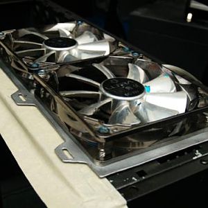 Adapter plate for front radiator and fan.