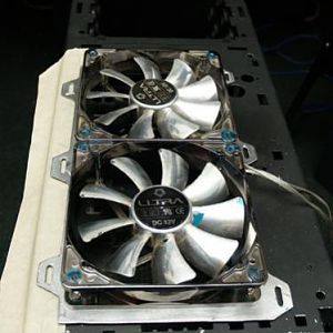 Adapter plate for front radiator and fan.