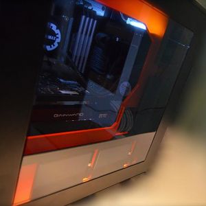 corsair obsidian 350d window case with window side panel fitted and DCP case shield in place. LED and Cold Cathode lighting used